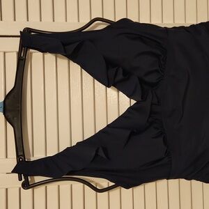 DKNY Navy Blue Ruffle One-Piece Bathing Suit, Size 12